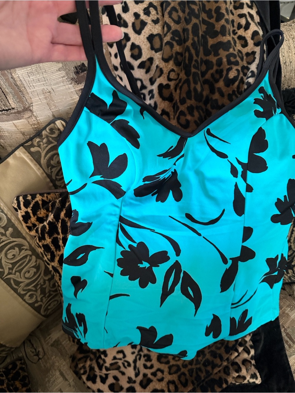 Miracle suit bathing suit tankini top only Floral Turquoise & Black size 14 new